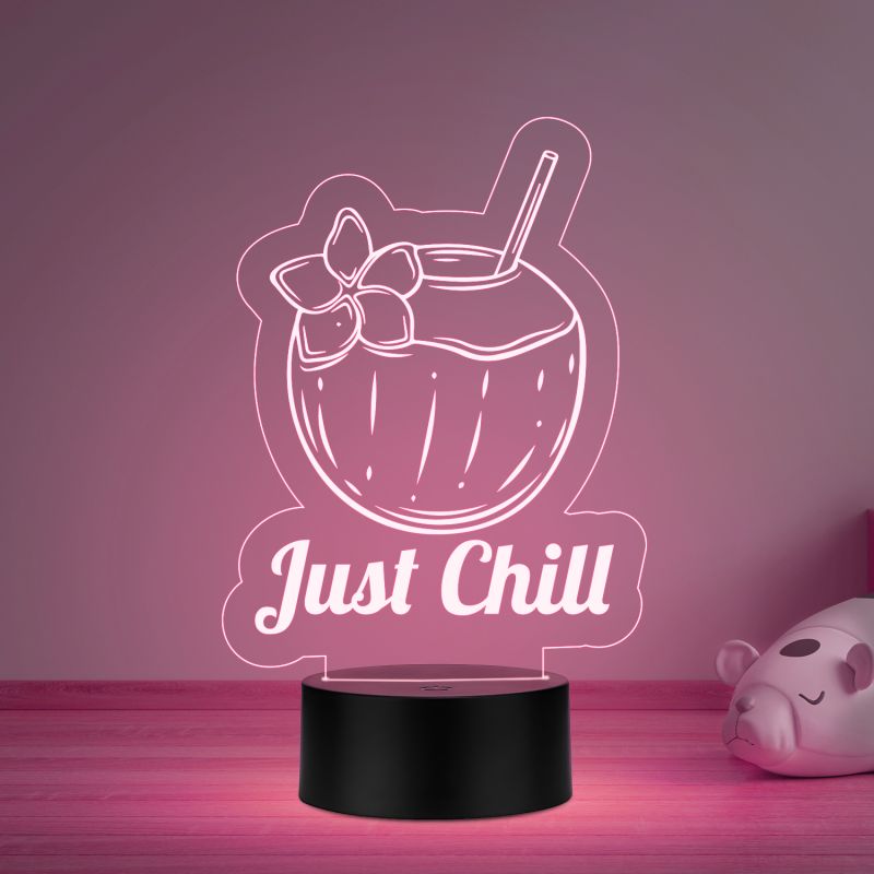 3D Illusion Just Chill Coconut Led Night Lamp Multicolored Light Home Decor